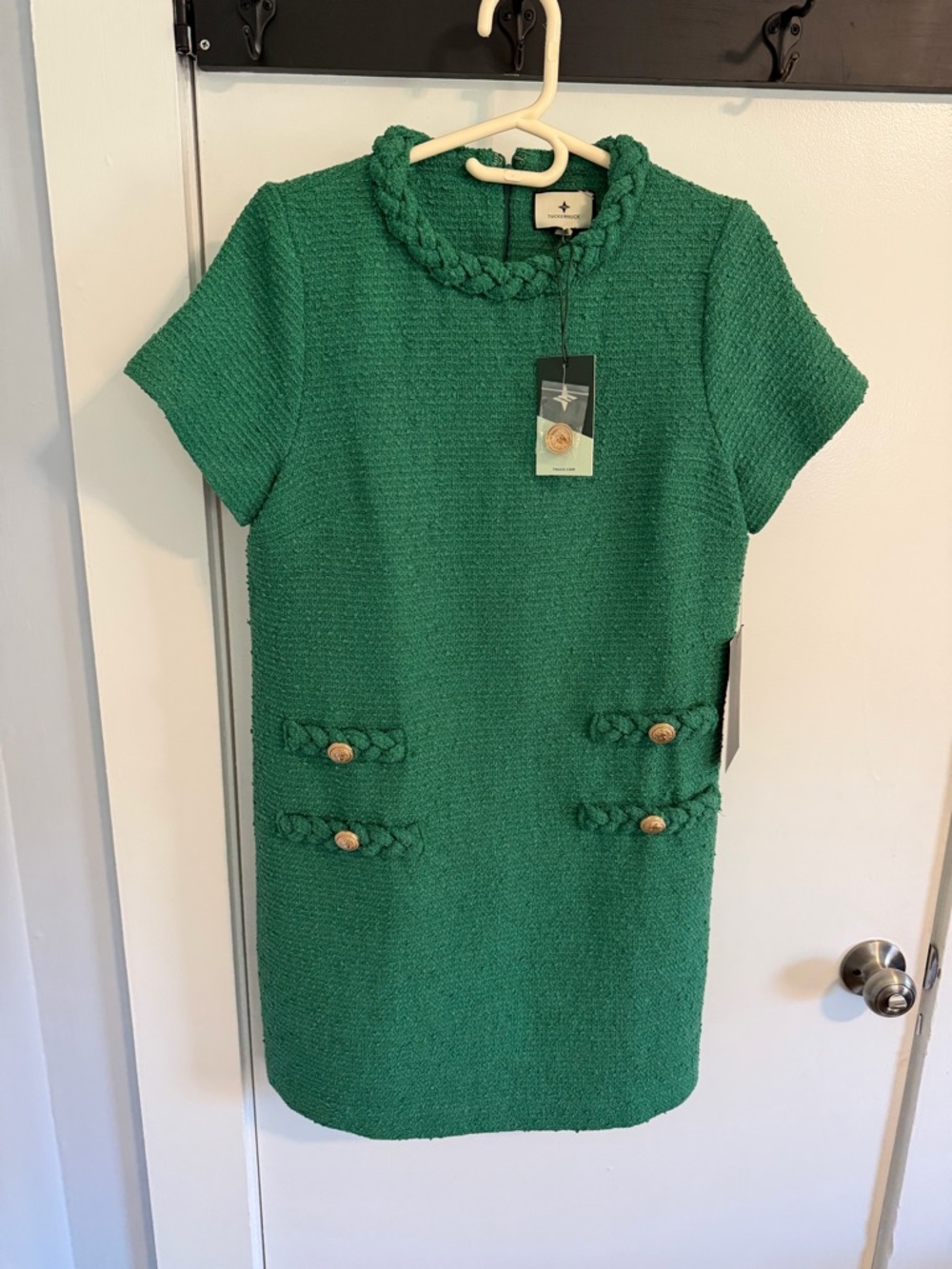 Tuckernuck Emerald Braided-Trim Short-Sleeve Shift Dress